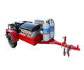 Red trailer with a grill and propane tanks on a black background